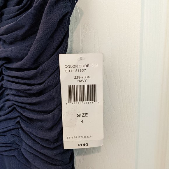 One by Eight |Navy Rhinestone Mesh Ruched Floor Length Gown Sz 4 - Picture 3 of 7